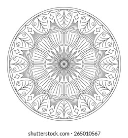 Abstract vector round lace design in mono line style - mandala, decorative element