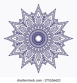 Abstract vector round lace design in mono line style - mandala, decorative element