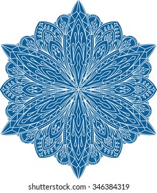 Abstract vector round lace design - mandala, decorative element in blue color.