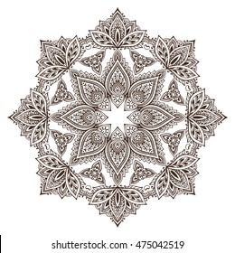 Abstract vector round lace design mandala, decorative element. Mehndi style, traditional oriental ornament. Illustration for print, tattoo.