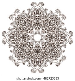 Abstract vector round lace design mandala, decorative element. Mehndi style, traditional oriental ornament. Illustration for print, tattoo.