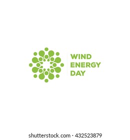 Abstract Vector Round Logo. Wind Energy Unusual Sign. Green Logotype. Earth Hour. Green Screen Sign