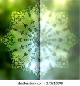 Abstract vector round ornament on blurred background. Gradient mesh and clipping mask used.