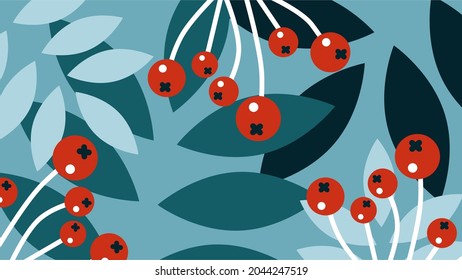 Abstract Vector Rowan Background. Rowan Leaves and Berries. Wallpaper, Decor