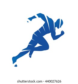 Abstract Vector Runner. Blue Rays, Running Man Silhouette