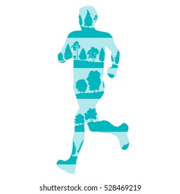 Abstract vector runner made with forest tree fragments isolated on white