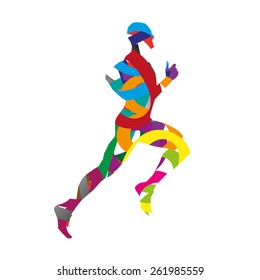 Abstract vector runner silhouette. Red, blue, yellow, purple, green, brown, orange, gray, turquoise