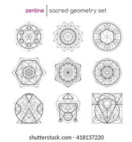Imágenes geométricas sagradas vectoriales abstractas, símbolos de geometría espiritual