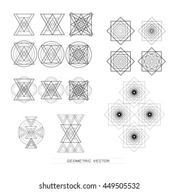 Abstract vector sacred geometrical figures, spiritual geometry symbols.