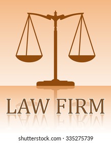 Abstract vector scales with caption LAW FIRM mirror reflection in light tones.  