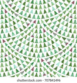 Abstract vector scaly seamless pattern from green fir trees with hand painted brush stroke texture on a white background.Batik wallpaper, Christmas, New Year holiday wrapping paper, winter page fill 