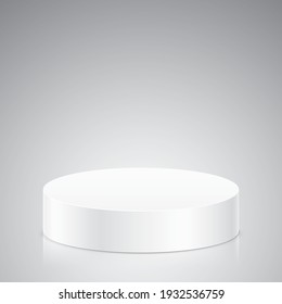 An abstract vector scene with a white oval shape pedestal. Round form stage with free space for an object, product, or text placement.