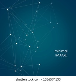 Abstract vector science dark blue background with connecting dots and lines.