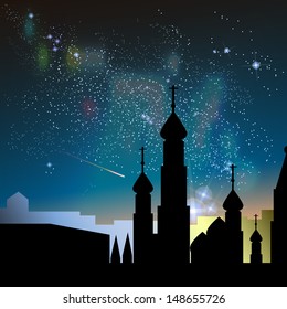 Abstract vector science image of the Milky Way with the Constellation over Moscow, Russia