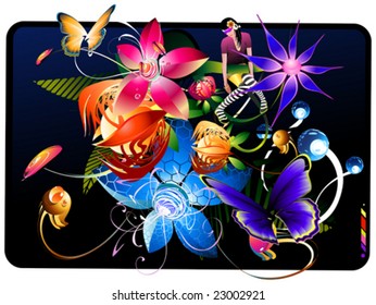 Abstract Vector sci-fi flowers composition. Design elements