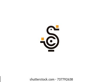 Abstract vector s,c,o,e, letter types, duck, chicken, bird, giving food