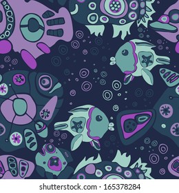 abstract vector seamless background with colorful fishes