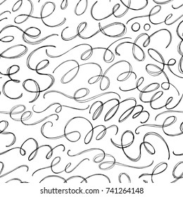 Abstract vector seamless background with doodle hand drawn lines. curly lines. Ink illustration. Hand drawn ornament for wrapping paper.