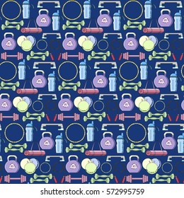 Abstract vector seamless background with sport equipment