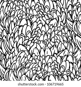 Abstract vector seamless black and white hand-drawn pattern with flower petals