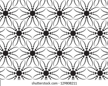 Abstract vector seamless black and white pattern with flower-like figures.