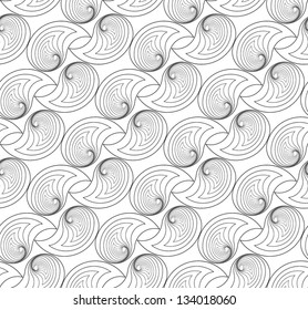 Abstract vector seamless black and white pattern with  diminishing and rotating ear-like figures.