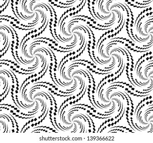 Abstract vector seamless black and white pattern with whirl-like figures in triple structure.