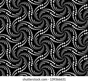 Abstract vector seamless black and white inverted pattern with whirl-like figures in triple structure.