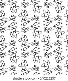 Abstract vector seamless black and white pattern of repeating scribble