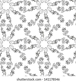 Abstract vector seamless black and white pattern of scribble stars.