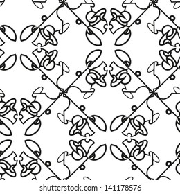 Abstract vector seamless black and white pattern of scribble with lattice structure. 