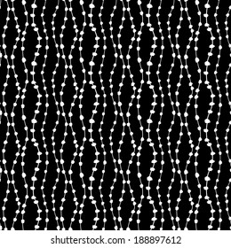 Abstract vector seamless black and white pattern. Lanes, waves, dots. Black and white background. Painted design. Decorative design element. Seamless background. Vector backdrop. Simple background. 