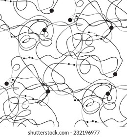 Abstract vector seamless black and white pattern with squares and dots design element.