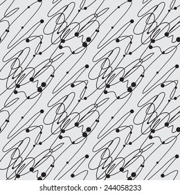 Abstract vector seamless black and white pattern with squares and dots design element.