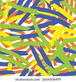 Abstract vector seamless brush line pattern, hand drawn colorful background	
