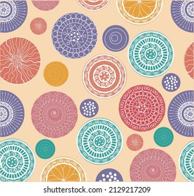 Abstract vector seamless circle background.circles dots and floral ornament abstract background.Creative pattern, wallpaper. 
