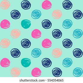 Abstract vector seamless colorful pattern with brush strokes circles. Background for printing brochure, poster, party, vintage textile design, sport wear. Modern trendy graphic print for hipsters.