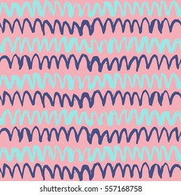 El vector abstracto es un patrón colorido sin fisuras con líneas de zigzag dibujadas a mano. Antecedentes para imprimir folleto, afiche, fiesta, diseño textil vintage, desgaste deportivo. Impresión gráfica moderna para los hipsters.