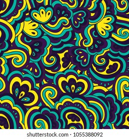 Abstract vector seamless colorful psychedelic pattern.