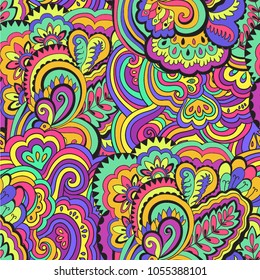 Abstract vector seamless colorful psychedelic pattern.