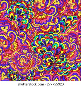 Abstract vector seamless colorful psychedelic pattern.