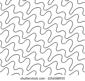 Abstract vector seamless floral background of doodle hand drawn lines. Monochrome wave pattern. Coloring book page. Black white wallpaper.