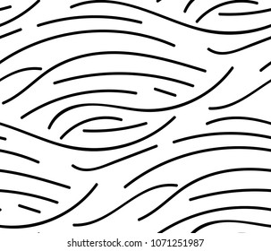 Abstract vector seamless floral background of doodle hand drawn lines. Monochrome wave pattern. Black white wallpaper.