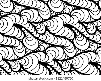 Abstract vector seamless floral background of doodle hand drawn lines. Monochrome wave pattern. Coloring book page. Black white wallpaper.