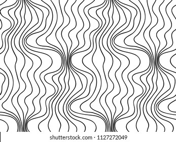 Abstract vector seamless floral background of doodle hand drawn lines. Monochrome wave pattern. Coloring book page. Black white wallpaper.