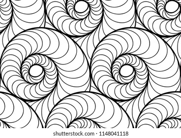 Abstract vector seamless floral background of doodle hand drawn lines. Monochrome wave pattern. Coloring book page. Black white wallpaper.