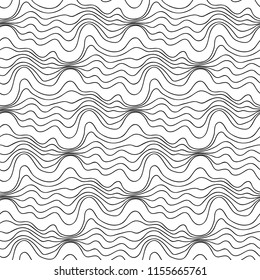 Abstract vector seamless floral background of doodle hand drawn lines. Monochrome wave pattern. Coloring book page. Black white wallpaper.