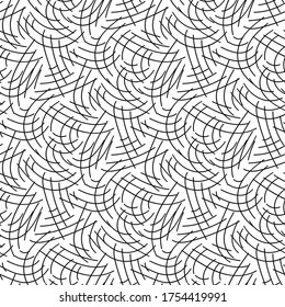 Abstract vector seamless floral background of doodle hand drawn lines. Monochrome wave pattern. Coloring book page. Black white wallpaper.