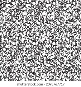 Resumen vectorial sin fisuras de fondo floral de líneas dibujadas a mano de doodle. Patrón de ondas monocromas. Coloreando la página del libro. Papel pintado blanco negro.