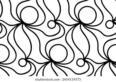 Abstractas Vector sin fisuras fondo floral de garabato dibujado a mano líneas. Patrón de onda monocromo. Página de libro para colorear. Fondo de pantalla blanco y negro.